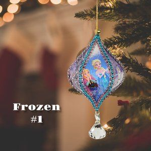Disney Frozen Christmas Ornament, OOAK Artisan Handmade, Glitter Crystal Drop